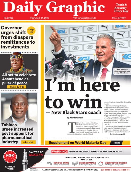 Newspaper headlines: Friday, April 24, 2026